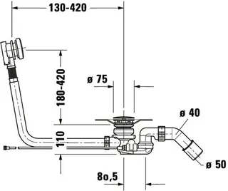 Duravit Ab- u.Überlaufgarnitur m.Bodenzulauf für Badewannen, chrom – Bild 3