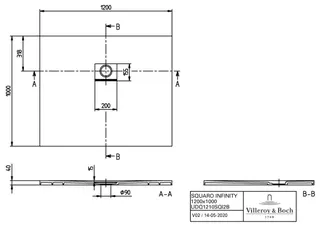Villeroy & Boch Duschwanne Squaro Infinity 1200x1000x40mm re-eckig EB:li/re flb Einb AR StoneWhite – Bild 2