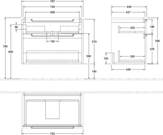 Villeroy & Boch WTUS Subway 2.0 10 787x590x449mm 2 Ausz. Waschtisch m.tig Glossy White – Bild 3