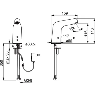 Waschtisch-Batt. HANSAMEDIPRO 0567 230/9 V Kaltw. Bluetooth Ausld. 117 mm DN15 chr – Bild 3