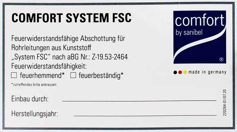 comfort-FSC-Kennzeichnungsschild A20 Rohrabschottung 135x75mm