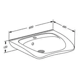 Waschtisch Matrix Curve II, 600x487x150mm mit Hahnloch und Überlauf, weiß – Bild 2