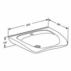 Waschtisch Matrix Curve II, 600x487x150mm mit Hahnloch, o. Überlauf, weiß – Bild 2