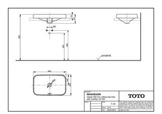 TOTO LF Aufsatzwaschtisch weiß 600mm ohne Hahnloch mit Überlauf – Bild 3