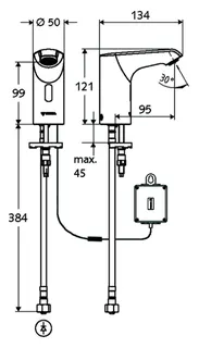 SCHELL Waschtisch-Arm. XERIS E HD-K, Elektron. Kaltwasser, Batteriebetrieb,small, chrom – Bild 4