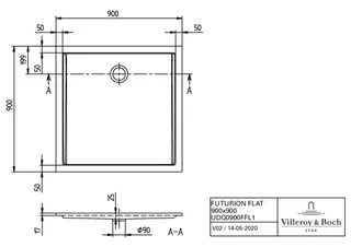 Villeroy & Boch Duschwanne Futurion Flat 900x900x25mm Quadrat Weiß Alpin – Bild 2