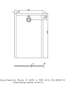 Hoesch Duschwanne Muna S 1400x900x30 ohne Antirutsch, Material Solique, Weiß – Bild 2