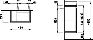 Laufen WTU PRO S 470x615x275 1Tür rechts Regal links m.Griffmulde f.WT H815954 graphit – Bild 2