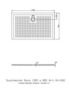 Hoesch Duschwanne Muna 1300x800x30 mit Antirutsch, Material Solique, Weiß – Bild 2