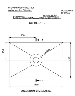 SD barr-frei Dusche PLAN Abl. KESSEL R 1400x1300x50 Abl.mittig
