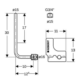 Geberit PushFit Metallrohranschlussbogen 90Gr mit Anschlussverschraubung d16-15 L30 – Bild 4