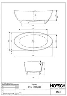 Hoesch Badewanne Namur 1900x900 freistehend Material Solique, Weiß – Bild 2