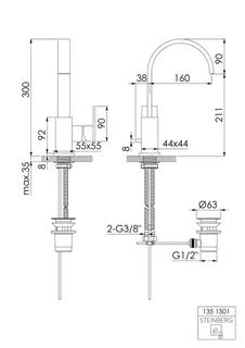 Steinberg Waschtisch-EHM mit Ablaufgarnitur 135 1501, chrom – Bild 2