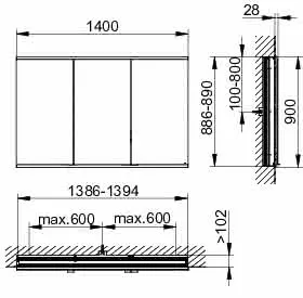 Keuco Royal Modular 2.0 SPS, bel. 80031, Einb,2Steckd,sb-elox,1400x900x120mm – Bild 2
