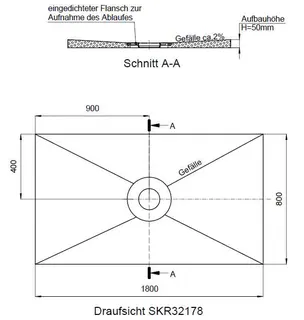 SD barr-frei Dusche PLAN Abl. KESSEL R 1800x800x50 Abl.mittig
