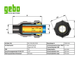 gebooriginal Temperguss-KLV Serie 153 Typ A 1/2" x 20 mm für PE-Rohr – Bild 2