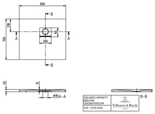 Villeroy & Boch Duschwanne Squaro Infinity 800x700x40mm re-eckig EB:re flb Einbau AR Grey – Bild 2