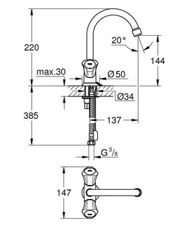 GROHE Waschtisch-Einlochbatterie Costa 21337_1 Schwenkauslauf versenkbare Kette chrom – Bild 5