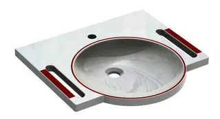 HEWI Waschtisch, B:600mm, T:550mm, 1HL, weiß, a. mit farbigem Akzent rubinrot – Bild 2