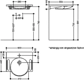 HEWI Waschtisch, B:600mm, T:550mm, 1HL, weiß, a. mit farbigem Akzent rubinrot – Bild 5