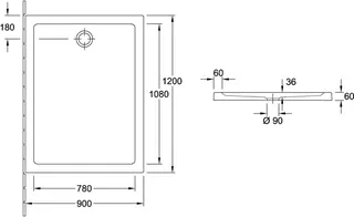 Villeroy & Boch Duschwanne O.novo Plus 1200x900x60mm re-eckig m. Rutschhemmung Weiß Alpin – Bild 2