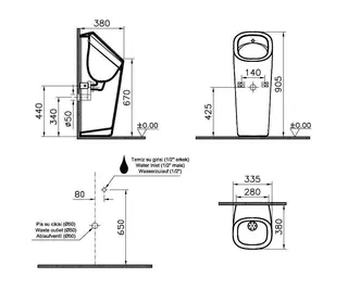 VitrA Urinal Plural Monoblock Batteriebetr. 335 x 380 x 905mm Zulauf hinten Weiß HGL – Bild 2