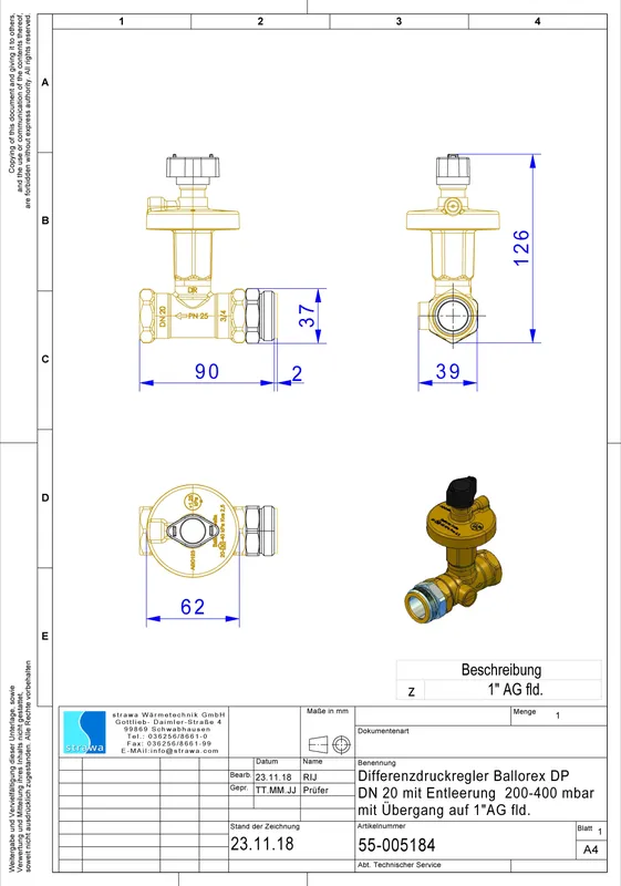 strawa Differenzdruckregler Ballorex DP DN 20 50-250 mbar
