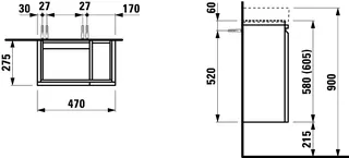 Laufen WTU PRO S 275x470x605 1Tür links Regal rechts m.Griffmulde f.WT H815955 eiche hell – Bild 2