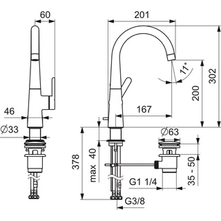 EHM Waschtisch-Batt. HANSADESIGNO Style 5103 Zugst.Ablgarn. Ausld. 167 mm DN15 chr – Bild 4