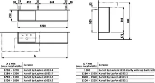 WTU K-LAUFEN 270x1200x608 Aus links 1Tür 2 Klp. Waschtisch H810334/5/8/9 uvm. wem – Bild 2