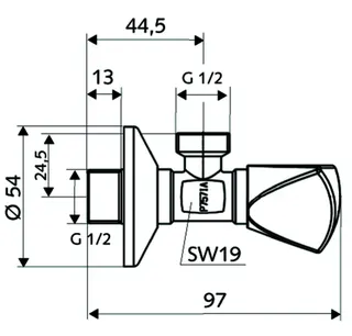 SCHELL Eckventil, regulierbar Dreikantgriff, 1/2"x1/2", chrom – Bild 3