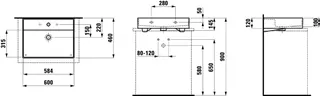 Aufsatz-Waschtisch K-LAUFEN 460x600x145 1 Hahnloch mit Überlauf weiß matt – Bild 2