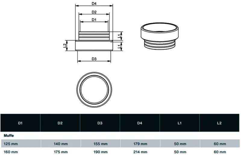 comfort-KWL-compact-Muffe DN 160 D=214/190mm
