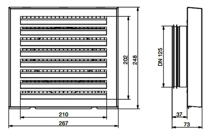 comfort-KWL-Außenwandgitter DN 125 bis 200 m3/h