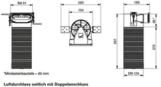 comfort-KWL-Luftdurchlassgehäuse DN 125 mit 90 Grad Winkel für Flatrohr