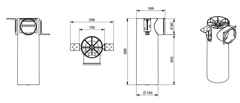 comfort-KWL-Luftdurchlassgehäuse Anschl. DN 125 an 1 x DN90 Rohr Basic 400mm hoch