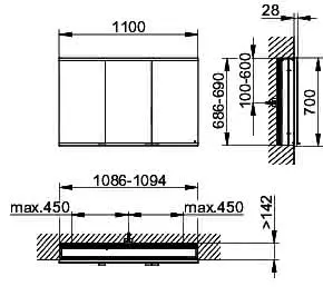 Keuco Royal Modular 2.0 SPS, bel. 80031, Einb,2Steckd,sb-elox,1100x700x160mm – Bild 2