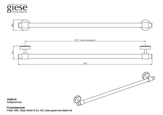 Giese Badetuchhalter rund L = 650 mm mit Magnetbefestigung für Heizkörper – Bild 2