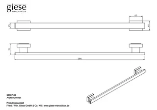 Giese Badetuchhalter eckig L = 590 mm mit Magnetbefestigung für Heizkörper – Bild 2