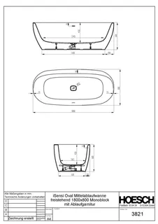 Hoesch Badewanne iSensi Oval 1800x800 freist. Monolith, ang. Sch. Weiß – Bild 3