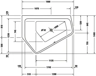 Duravit Paiova 5 Badew. 1900x1400 Einbau Ecke L,Rückenschr. 2 Links, Weiß – Bild 3