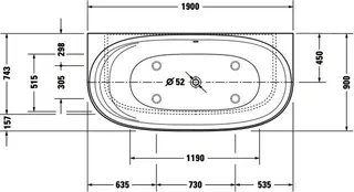 Duravit Cape Cod Whirlw. 1900x900mm Vorwand Nahtl.VK, Rückensch.1,Air-Syst.,Weiß M. – Bild 5