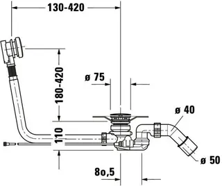 Duravit Ab- u.Überlaufgarnitur m.Bodenzulauf für freist.Wannen, chrom – Bild 2