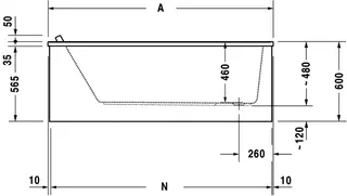 Duravit Starck Badewanne Rk, 1600x700mm, Einau, Weiß – Bild 5