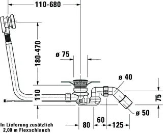 Duravit Ab- u.Überlaufgarnitur m.Bodenzulauf für freist.Wannen, lang, chrom – Bild 2