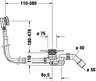 Duravit Ab- u.Überlaufgarnitur m.Bodenzulauf für freist.Wannen, lang, chrom – Bild 4