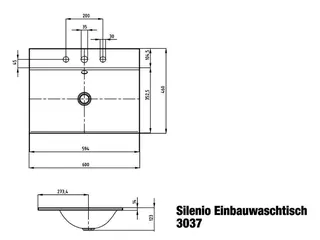 Kaldewei WB SILENIO EINBAUWASCHTISCH Mod.3037, 600x460mm,man,PEFF,AD,m. 1HL,mÜL,chr – Bild 3