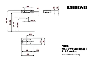 Kaldewei WB PURO WAND-HANDWASCHTISCH Mod.3162, 550x300mm,pergamon,links,PEFF,AD,oÜL – Bild 4