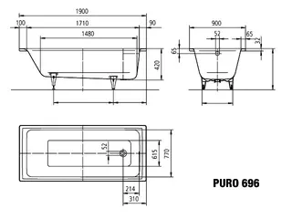 Kaldewei Badewanne PURO Mod.696,1900x900mm,pergamon – Bild 4
