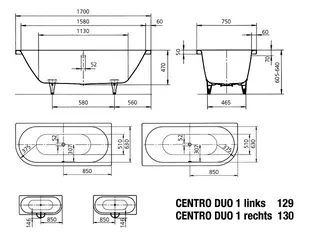 Kaldewei Badewanne CENTRO DUO 1 LINKS Mod.129,1700x 750mm,pergamon – Bild 3